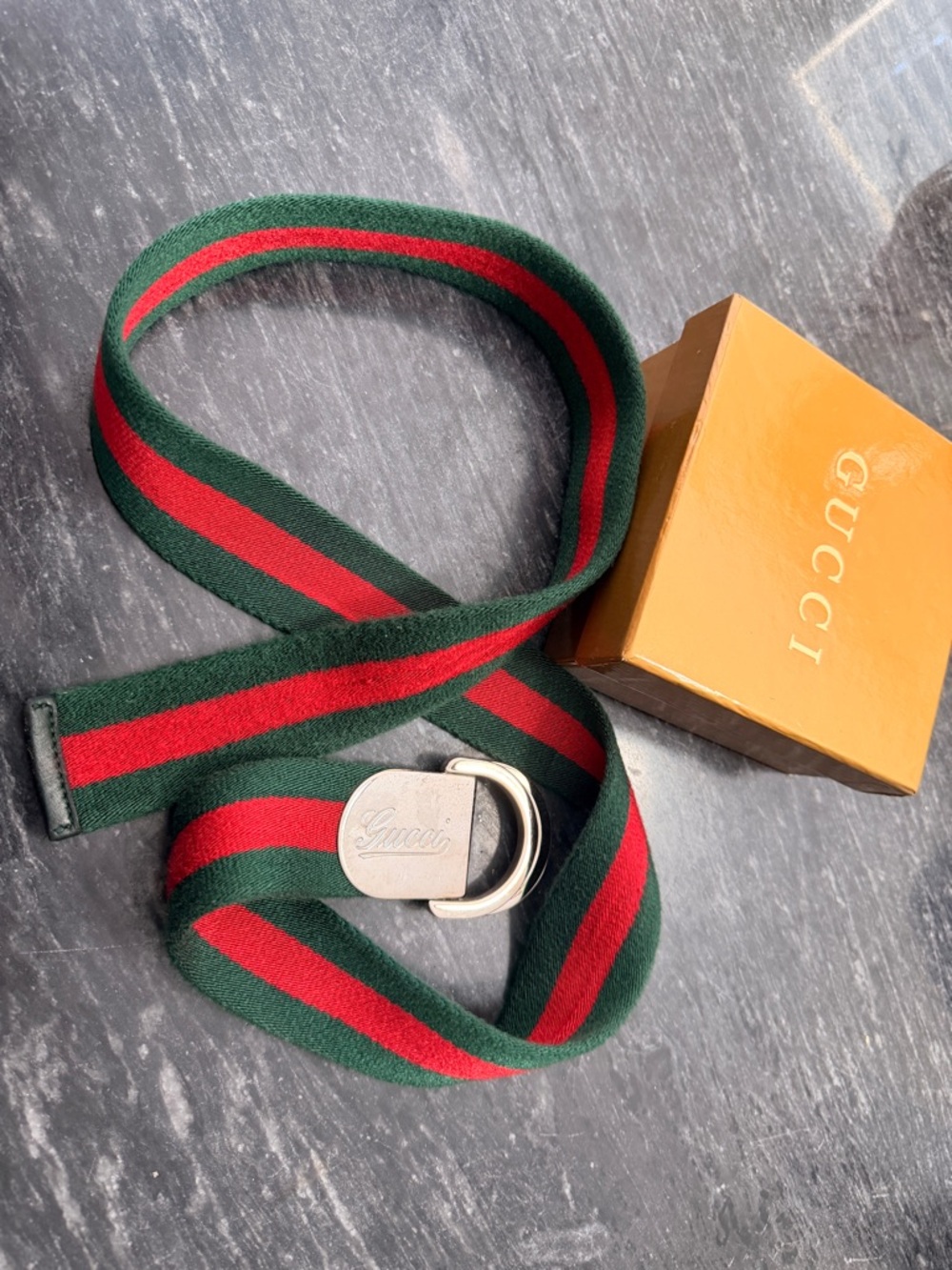 Gucci Green/Red Fabric Web Buckle Belt 90CM